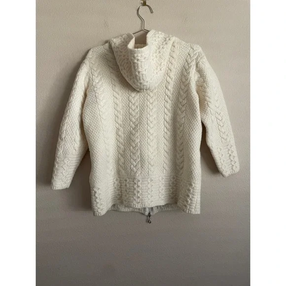 Aran Crafts Chunky Fisherman Cable Knit Merino Wool Zip Up Cardigan Sweater M - Picture 4 of 6